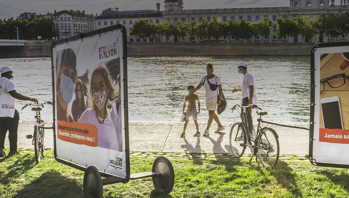 Affichage mobile pour la vile de Lyon avec le Bike'Com